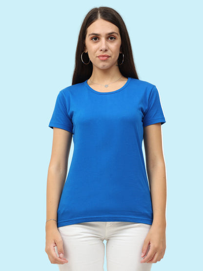 Women's Cotton Plain Round Neck Half Sleeve Royal Blue Color T-Shirt