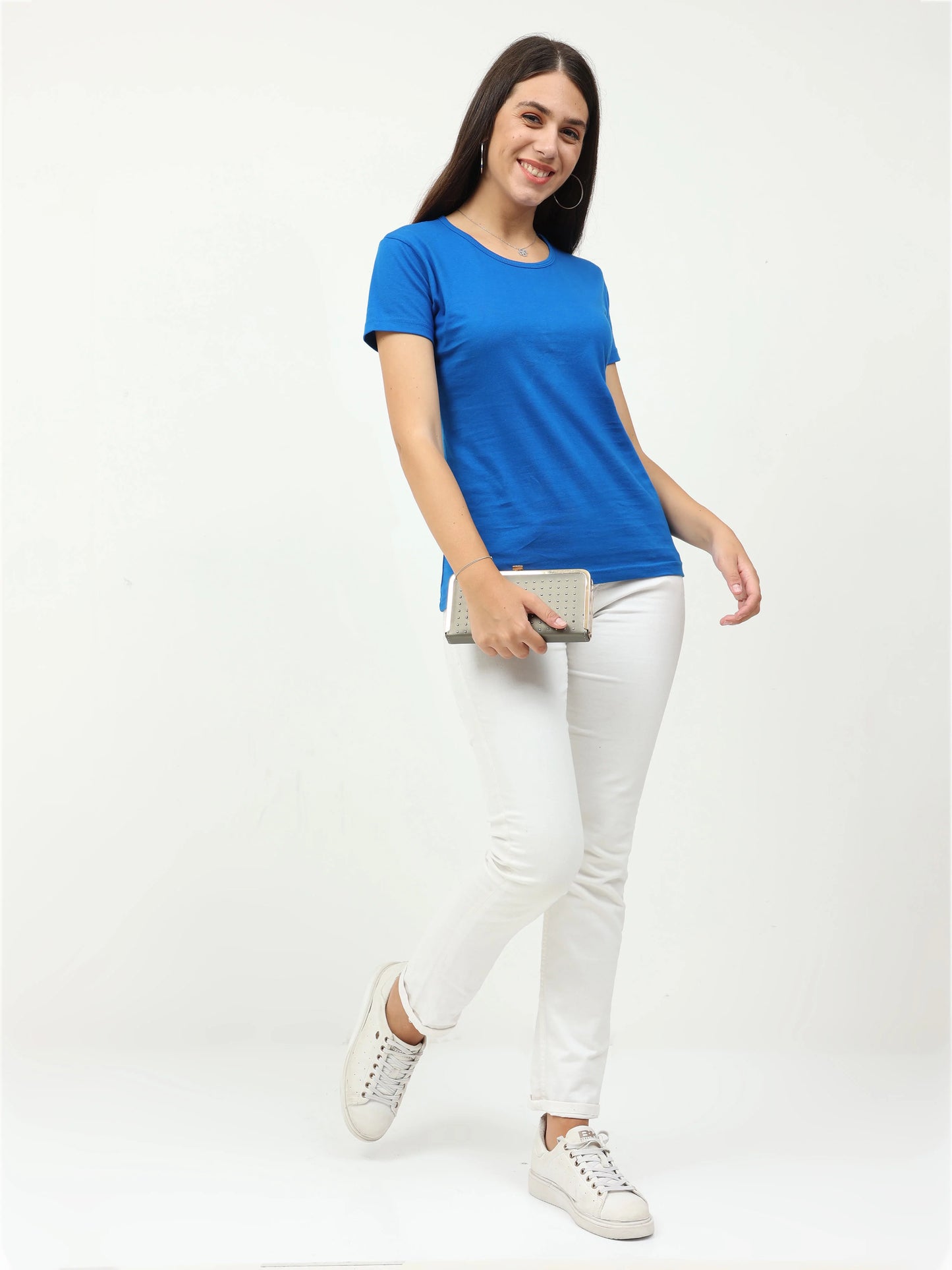 Women's Cotton Plain Round Neck Half Sleeve Royal Blue Color T-Shirt