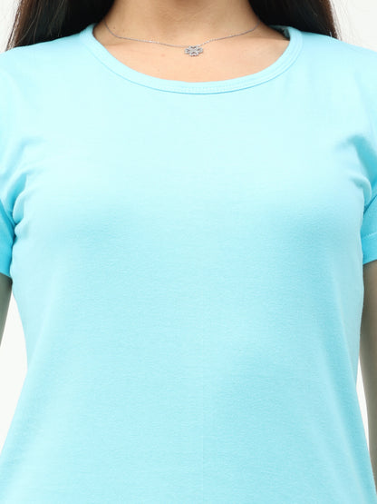 Women's Cotton Plain Round Neck Half Sleeve Sky Blue Color T-Shirt