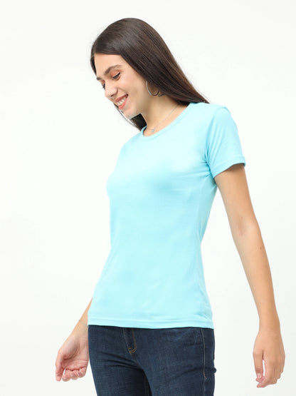 Women's Cotton Plain Round Neck Half Sleeve Sky Blue Color T-Shirt