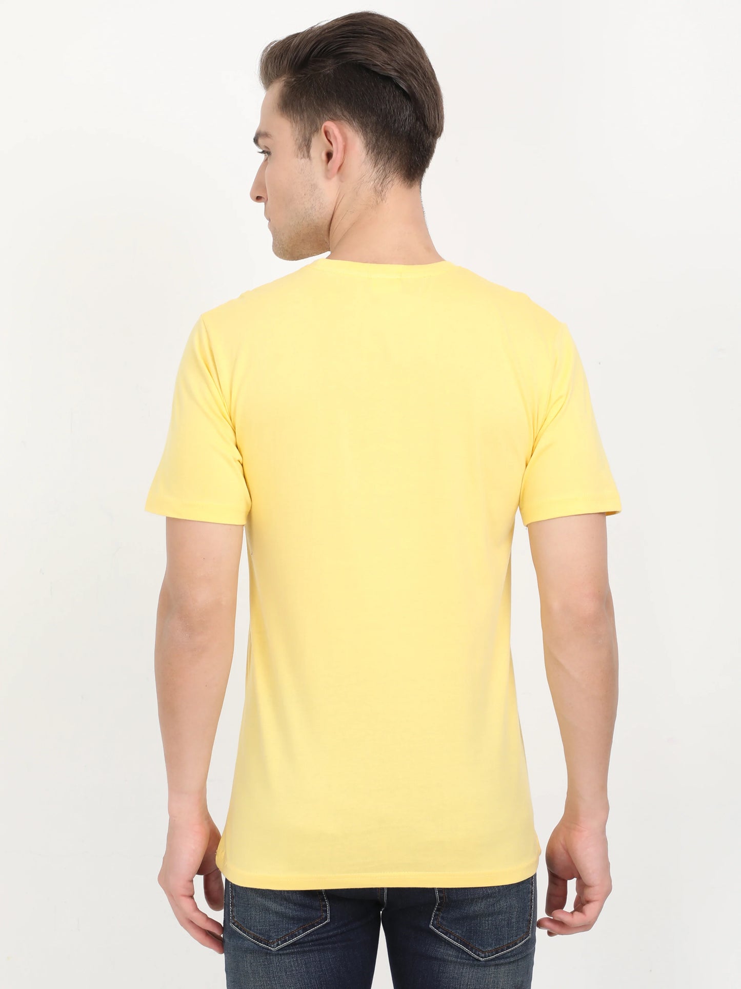 Men's Cotton Plain Round Neck Half Sleeve Yellow Color T-Shirt