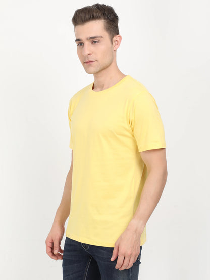 Men's Cotton Plain Round Neck Half Sleeve Yellow Color T-Shirt