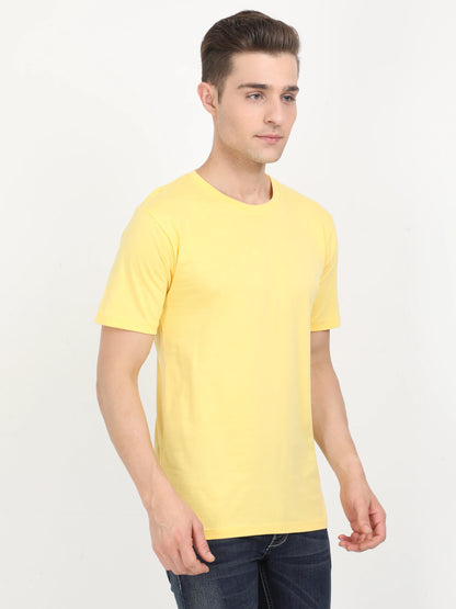 Men's Cotton Plain Round Neck Half Sleeve Yellow Color T-Shirt