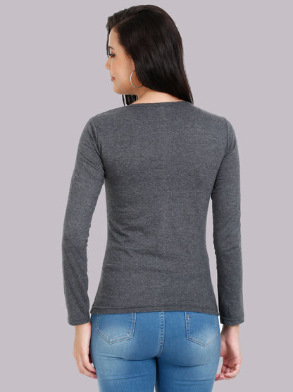 Fleximaa Women's Cotton Plain Round Neck Full Sleeve T-Shirt - fleximaa-so