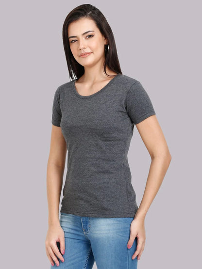 Fleximaa Women's Cotton Plain Round Neck Half Sleeve T-Shirt - fleximaa-so
