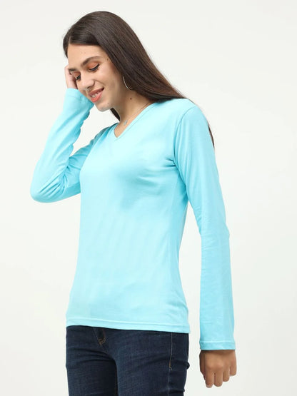 Fleximaa Women's Cotton Plain V Neck Full Sleeve T-Shirt-2 - fleximaa-so