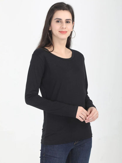 Fleximaa Women's Cotton Plain Round Neck Full Sleeve T-Shirt (Pack of 3) - Fleximaa