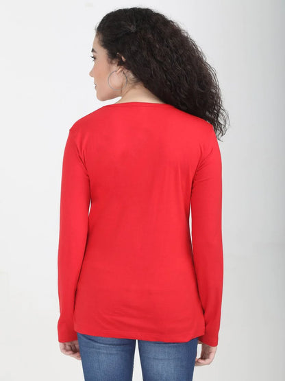 Fleximaa Women's Cotton Plain V Neck Full Sleeve T-Shirt-2 - fleximaa-so