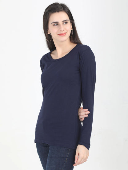 Fleximaa Women's Cotton Plain Round Neck Full Sleeve T-Shirt - fleximaa-so