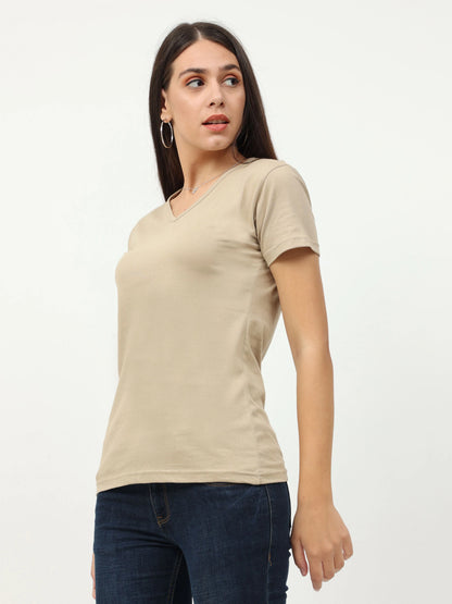 Fleximaa Women's Cotton Plain V Neck Half Sleeve T-Shirt - fleximaa-so