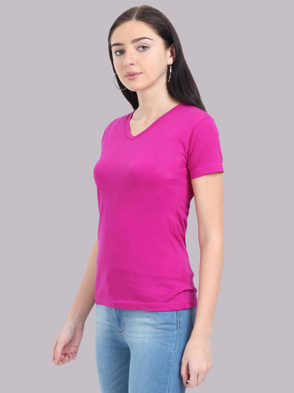Fleximaa Women's Cotton Plain V Neck Half Sleeve T-Shirt - fleximaa-so