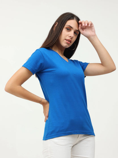 Fleximaa Women's Cotton Plain V Neck Half Sleeve T-Shirt-2 - fleximaa-so