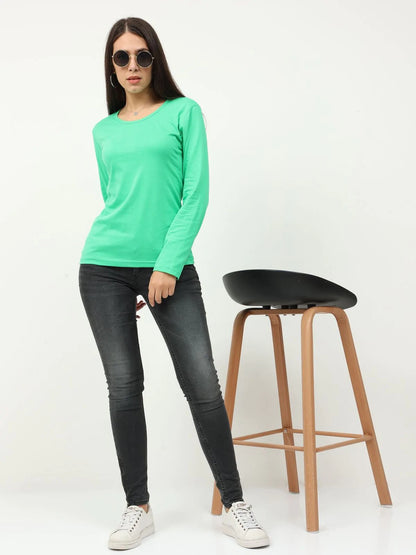 Fleximaa Women's Cotton Plain Round Neck Full Sleeve T-Shirt-2 - fleximaa-so