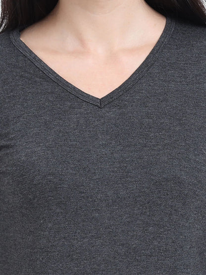 Fleximaa Women's Cotton Plain V Neck Full Sleeve T-Shirt - fleximaa-so