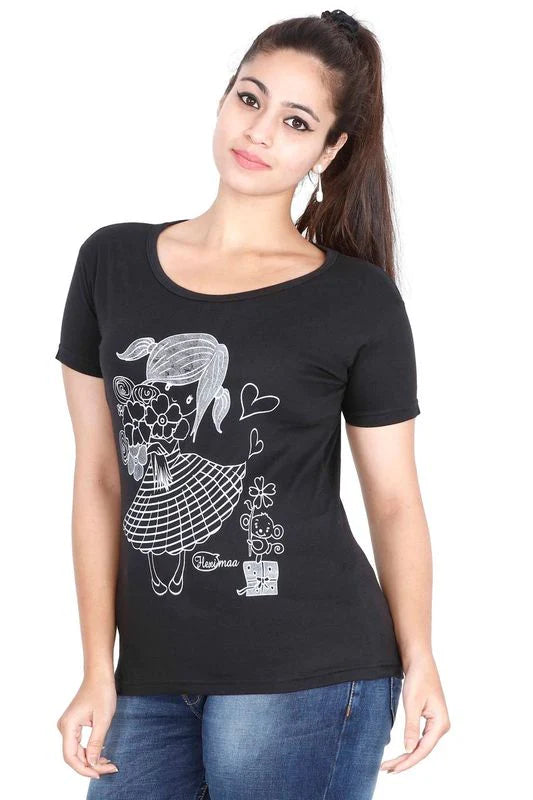 Women's Cotton Round Neck Printed Half Sleeve T-Shirt