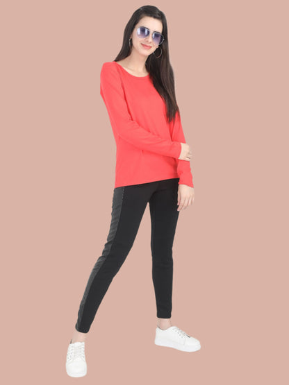 Fleximaa Women's Cotton Plain Round Neck Full Sleeve T-Shirt - fleximaa-so