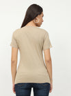 Women's Cotton Plain V Neck Half Sleeve Biscuit Color T-Shirt