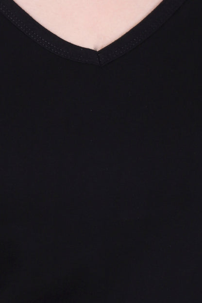Women's Cotton Plain V Neck Half Sleeve T-Shirt