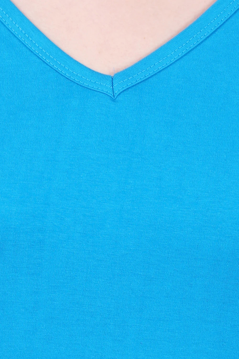 Women's Cotton Plain V Neck Half Sleeve Blue Color T-Shirt