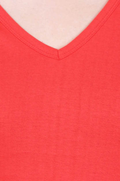 Women's Cotton Plain V Neck Half Sleeve Coral Red Color T-Shirt