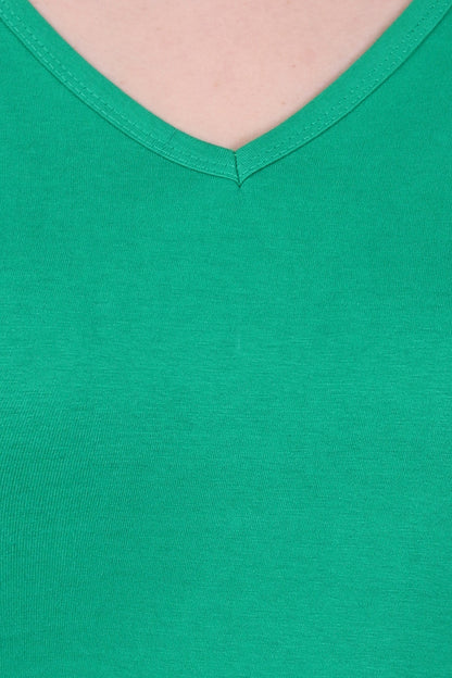 Women's Cotton Plain V Neck Half Sleeve Pakistan Green Color T-Shirt