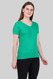 Women's Cotton Plain V Neck Half Sleeve Pakistan Green Color T-Shirt