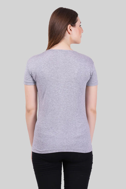 Women's Cotton Plain V Neck Half Sleeve Grey Melange Color T-Shirt