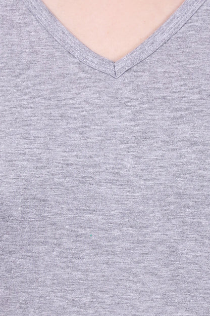 Women's Cotton Plain V Neck Half Sleeve Grey Melange Color T-Shirt