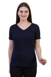 Women's Cotton Plain V Neck Half Sleeve Navy Blue Color T-Shirt