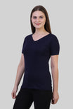 Women's Cotton Plain V Neck Half Sleeve Navy Blue Color T-Shirt