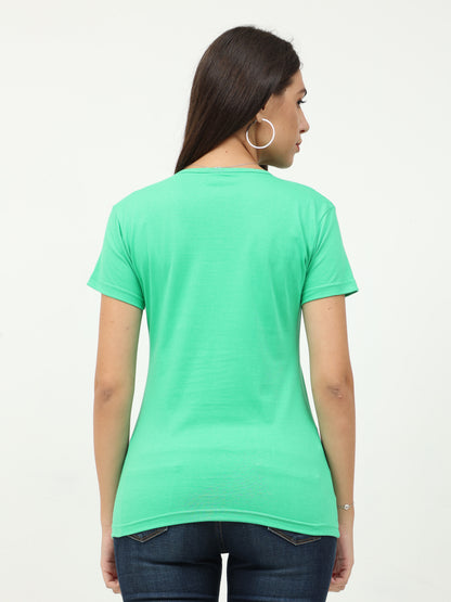 Women's Cotton Plain V Neck Half Sleeve Pista Green Color T-Shirt