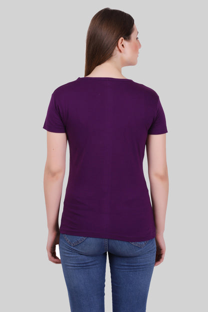 Women's Cotton Plain V Neck Half Sleeve Purple Color T-Shirt