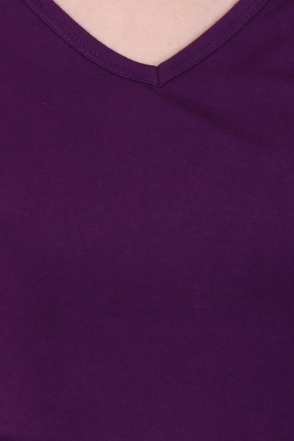 Women's Cotton Plain V Neck Half Sleeve Purple Color T-Shirt