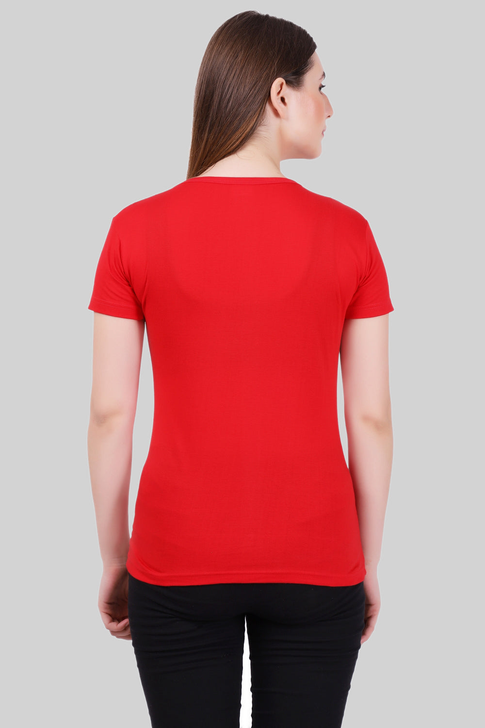 Women's Cotton Plain V Neck Half Sleeve Red Color T-Shirt