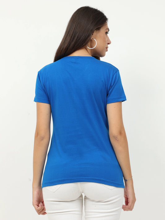 Women's Cotton Plain V Neck Half Sleeve Royal Blue Color T-Shirt