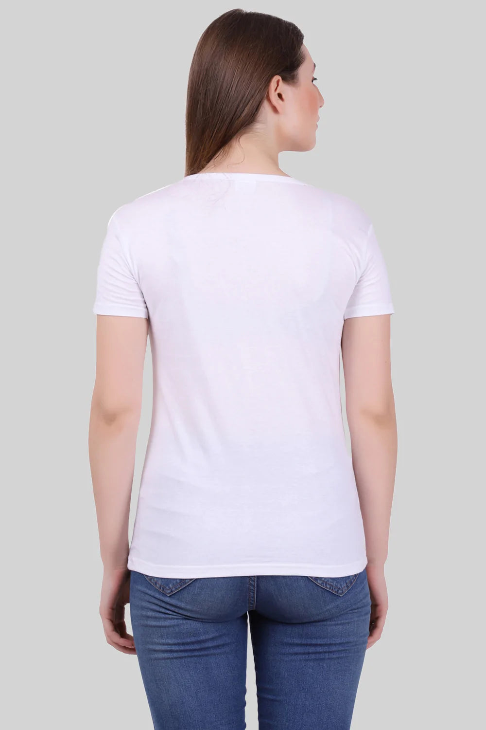 Women's Cotton Plain V Neck Half Sleeve White Color T-Shirt
