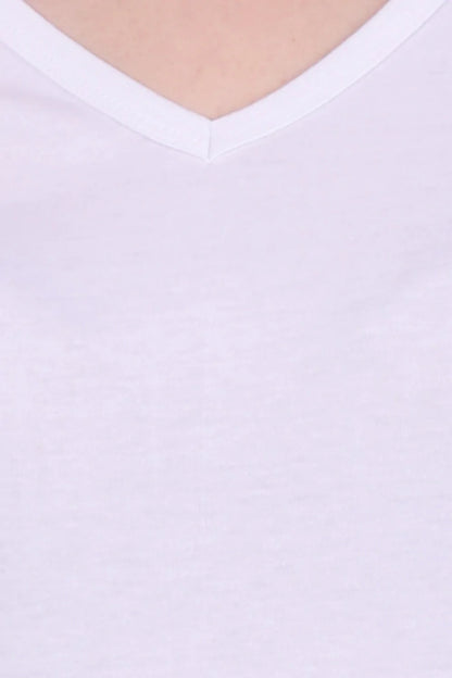 Women's Cotton Plain V Neck Half Sleeve White Color T-Shirt