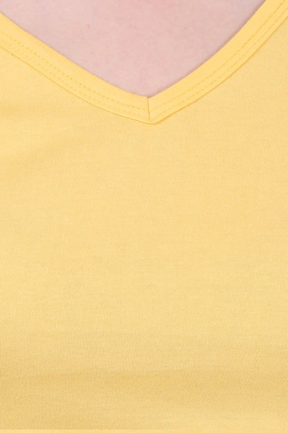 Women's Cotton Plain V Neck Half Sleeve Yellow Color T-Shirt