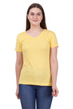 Women's Cotton Plain V Neck Half Sleeve Yellow Color T-Shirt