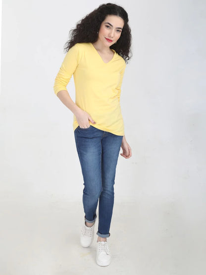 Fleximaa Women's Cotton Plain V Neck Full Sleeve T-Shirt-2 - fleximaa-so