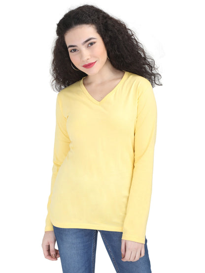 Fleximaa Women's Cotton Plain V Neck Full Sleeve T-Shirt-2 - fleximaa-so