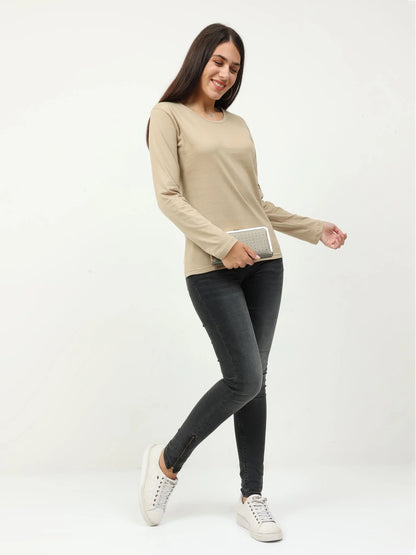 Fleximaa Women's Cotton Plain Round Neck Full Sleeve T-Shirt - fleximaa-so