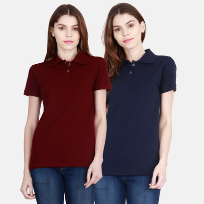 Women's Cotton Polo Neck Half Sleeve T-Shirt - (Pack of 2)