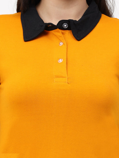 Women's Cotton Polo Neck Mustard Yellow Color Long Top