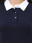 Women's Cotton Polo Neck Navy Blue Color Long Top