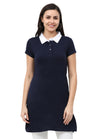 Women's Cotton Polo Neck Navy Blue Color Long Top