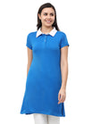 Women's Cotton Polo Neck Royal Blue Color Long Top