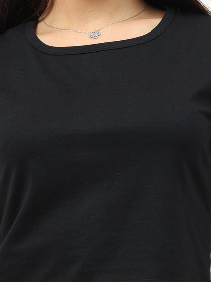 Women's Cotton Plain Round Neck Black Color Crop Top