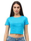 Women's Cotton Plain Round Neck Blue Color Crop Top