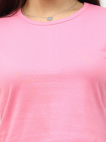 Women's Cotton Plain Round Neck Light Pink Color Crop Top